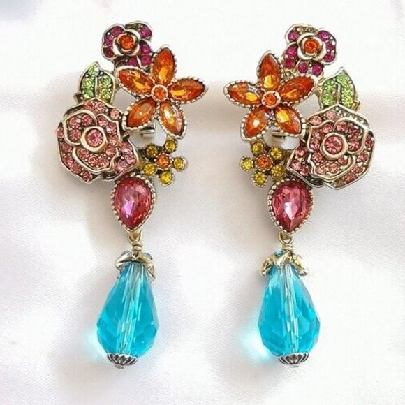 Heidi Daus Flower Crystal Dangle Earrings - Picture 1 of 2